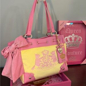Juicy Couture Pink & Yellow Logo Tote Bag